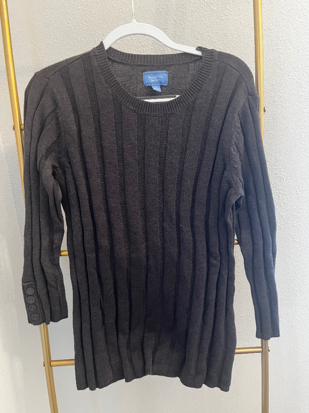 Simply Vera Vera Wang Ribbed Sweater XL Dark Gray